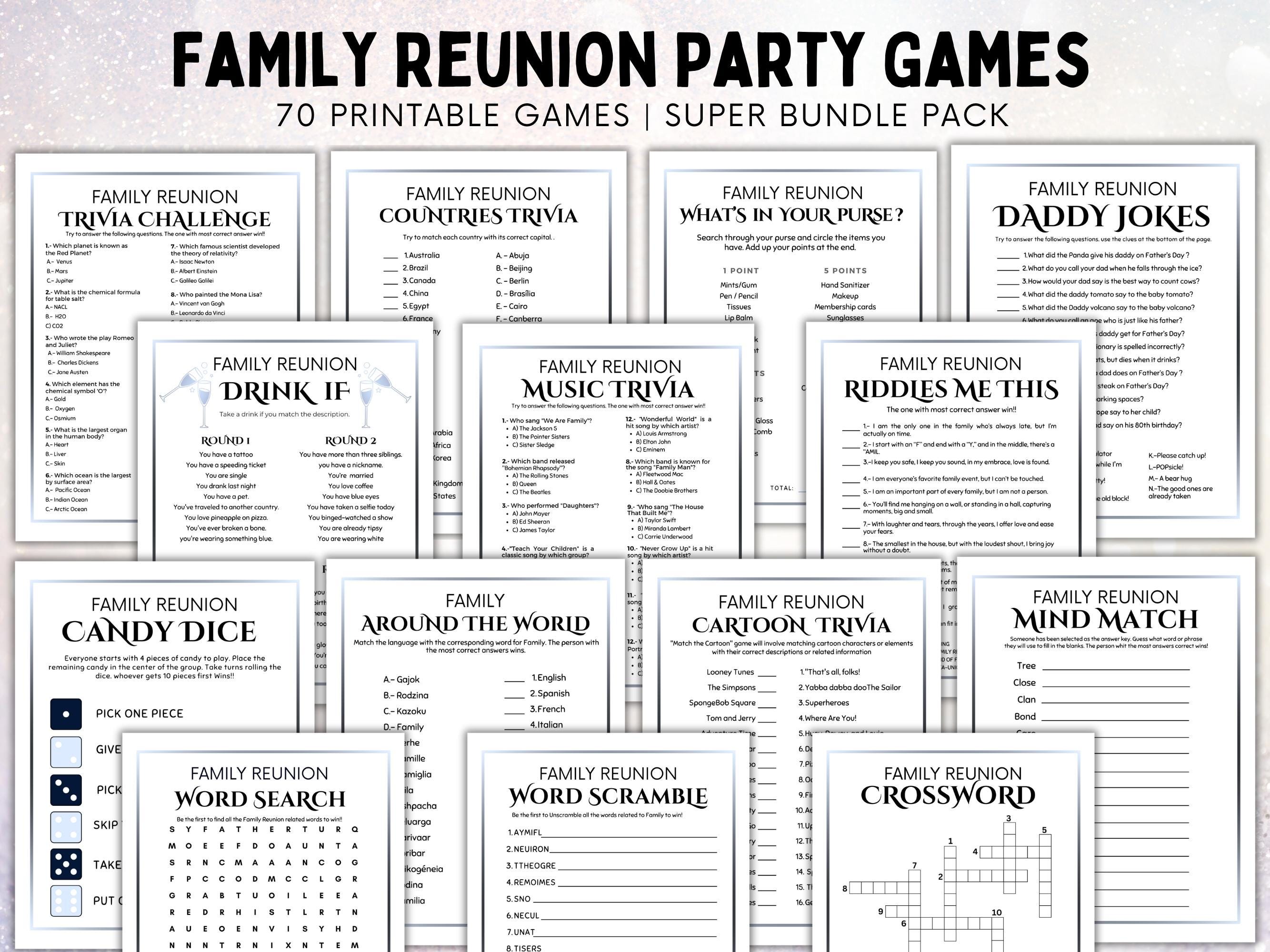 Family Reunion Games – 70 Printable Icebreakers & Party Activities