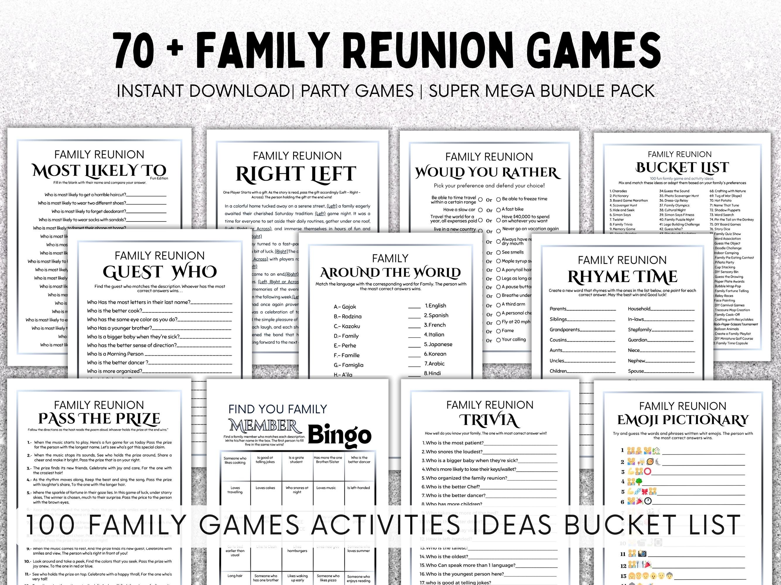 Family Reunion Games – 70 Printable Icebreakers & Party Activities